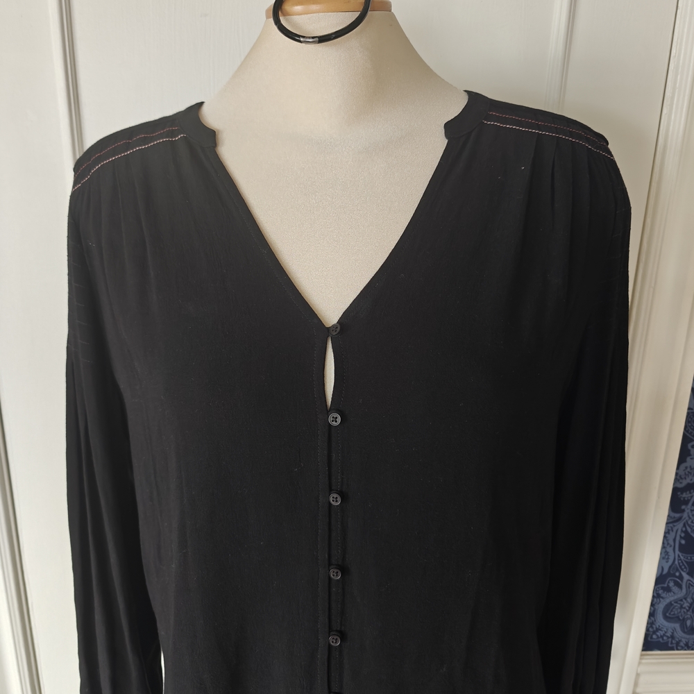 Gentle Fawn Black Embroidered Blouse - Size Sm - Balloon Sleeve, Boho, festival